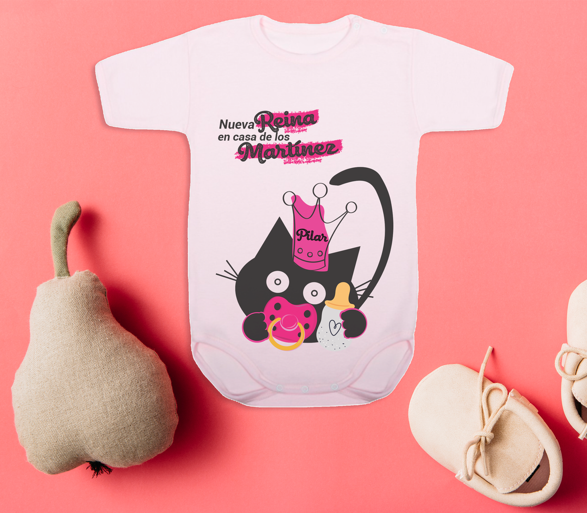 Body Manga Corta Beb Ni a Color Rosa Rose Nueva Reina