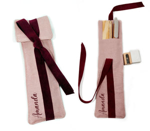 Mini Estuche Funda Lino Personalizable. Con kit de escritura. Disponible en 4 colores