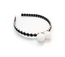 Load image into Gallery viewer, Diadema Fina Vichy Negro y Pompones Blancos
